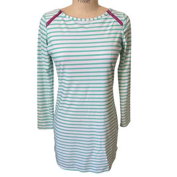 Cabana Life Other - Cabana Life Shift Dress UPF 50+ Green Stripe Zipper Cover Up Size Small